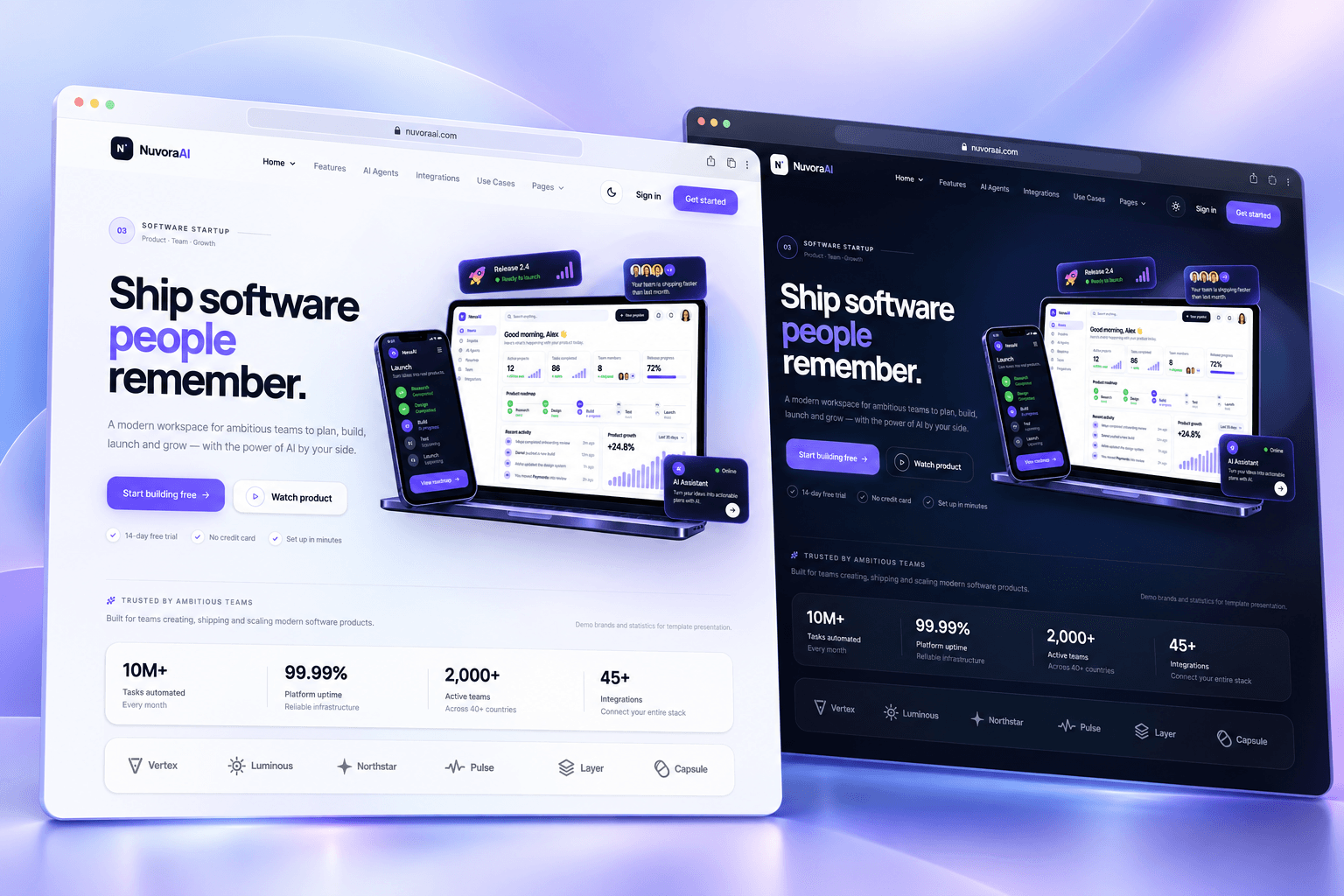 Software Startup homepage preview